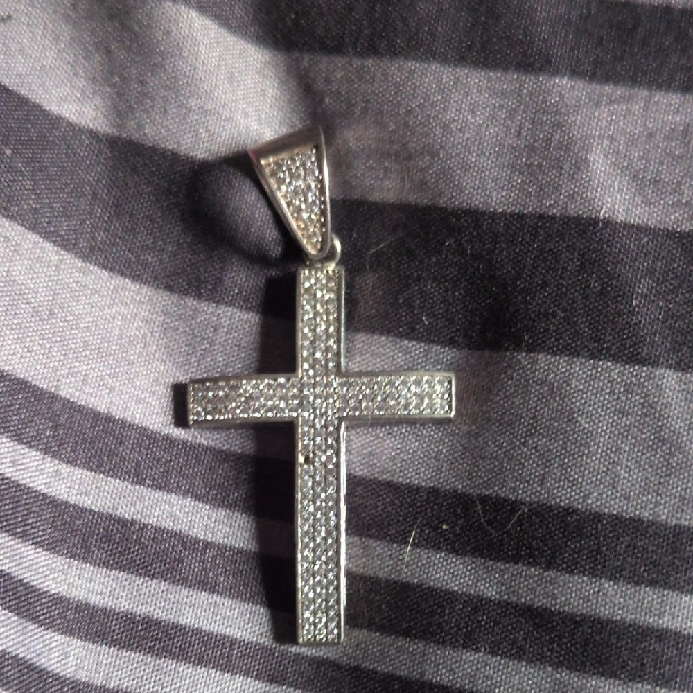 Silver Cross Pendant with Crystals